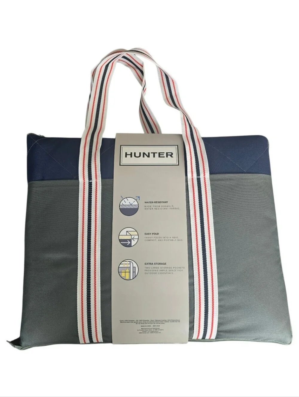 Hunter Outdoor Blanket Tote With Carry Straps Navy/Olive & Cream Straps 60X70
